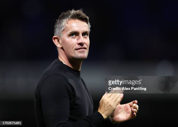 Kieran McKenna, Head Coach of Ipswich Town, applauds the fans following the team's victory during the Carabao Cup Third Round match between Ipswich...