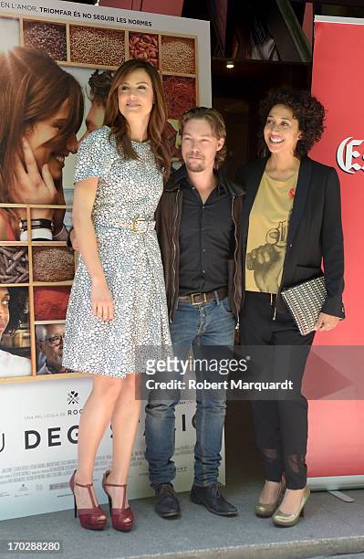 Claudia Bassols, Jan Cornet and Vicenta N'Dongo pose during a photocall for their latest film 'Menu Degustacion' at the Cine Girona on June 10, 2013...