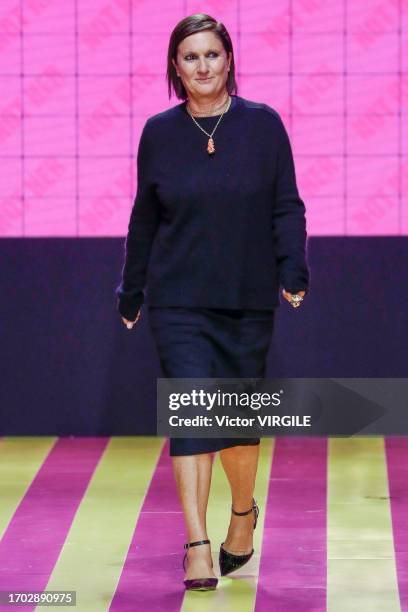 Fashion designer Maria Grazia Chiuri walks the runway during the Dior Ready to Wear Spring/Summer 2024 fashion show as part of the Paris Fashion Week...