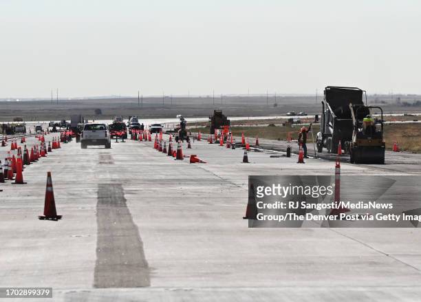 Crews work on updates at Denver International Airport on September 26, 2023 in Denver, Colorado. Transportation Secretary Pete Buttigieg visited DIA...
