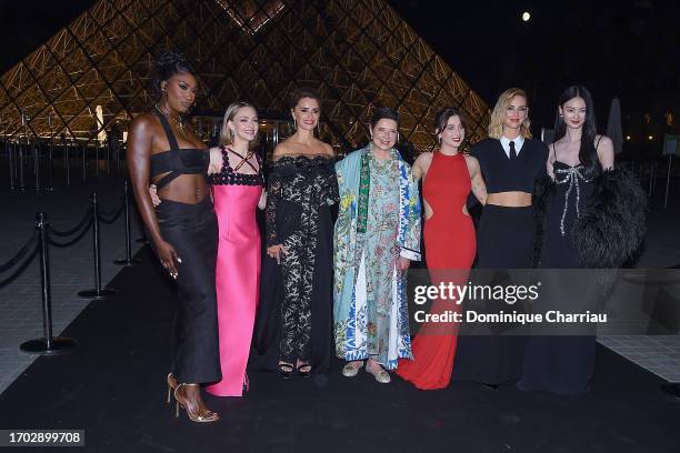 Aya Nakamura, Amanda Seyfried, Penélope Cruz, Isabella Rossellini, Emma Chamberlain, Chiara Ferragni and He Cong attend the Lancome X Louvre...