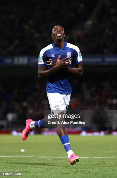 Freddie Ladapo of Ipswich Town celebrates scoring his sides second goal during the Carabao Cup Third Round match between Ipswich Town and...