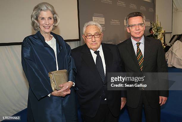 Nancy Kissinger, former U.S. Secretary of State Henry Kissinger and German Defence Minister Thomas de Maiziere attend the Henry A. Kissinger Prize...