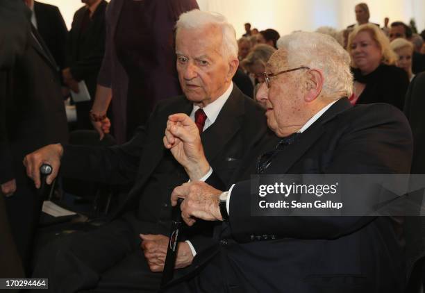 Former German President Richard von Weizsaecker andf former U.S. Secretary of State Henry Kissinger attend the Henry A. Kissinger Prize 2013 award at...