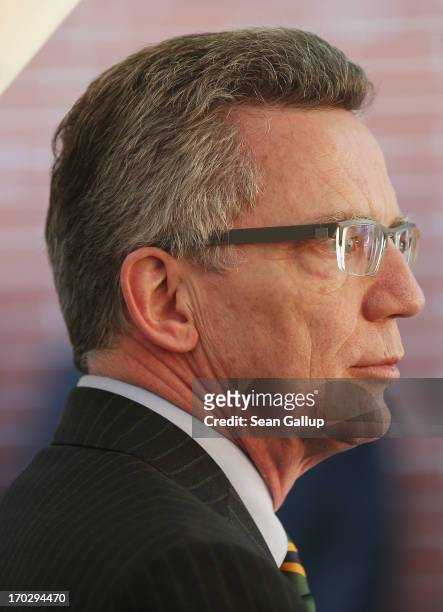German Defence Minister Thomas de Maiziere attends the Henry A. Kissinger Prize 2013 award at the American Academy in Berlin on June 10, 2013 in...