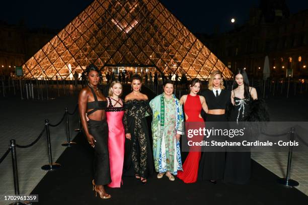 Aya Nakamura, Amanda Seyfried, Penelope Cruz, Isabella Rossellini, Emma Chamberlain, Chiara Ferragni and He Cong attend the Lancome X Louvre...