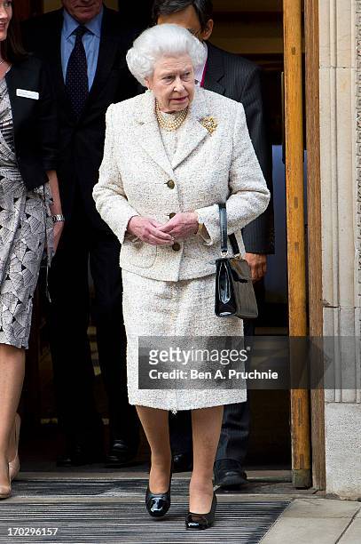 Queen Elizabeth II departs Hospital after visiting Prince Phillip, Duke of Edinburgh on his birthday on June 10, 2013 in London, England. The Duke of...