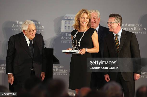 Countess Vera de Lesseps accepts the Henry A. Kissinger Prize on behalf of her late father, Ewald-Heinrich von Kleist, as former U.S. Secretary of...