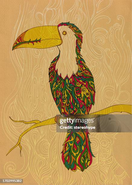 happy toucan - tree bark stock illustrations