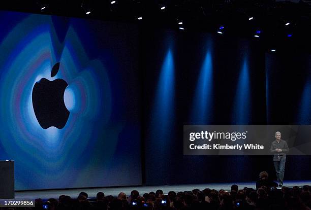 Apple CEO Tim Cook speaks during the keynote address during the 2013 Apple Apple Worldwide Developers Conference at the Moscone Center on June 10,...