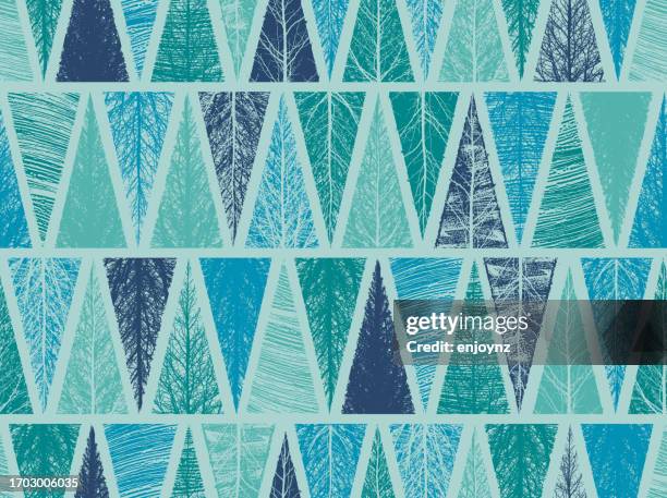 seamless blue and green christmas trees winter pattern background - christmas bunting stock illustrations