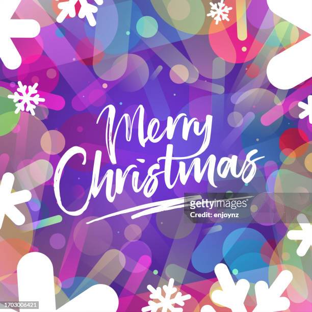 fun rainbow shapes merry christmas frame vector - rainbow confetti stock illustrations