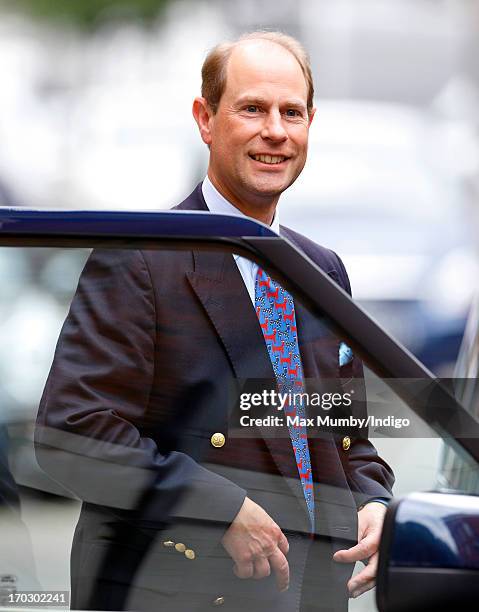 Prince Edward, Earl of Wessex leaves the London Clinic after visiting his father Prince Philip, Duke of Edinburgh on his 92nd birthday on June 10,...