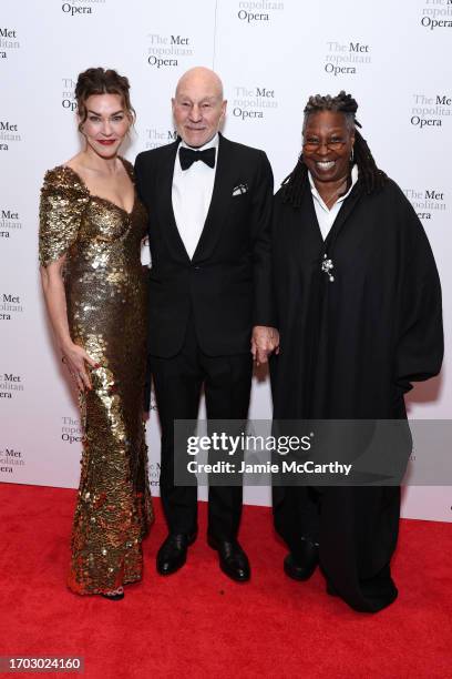 Sunny Ozell, Patrick Stewart and Whoopi Goldberg attend the opening night gala of Metropolitan Opera's "Dead Man Walking" at Lincoln Center on...