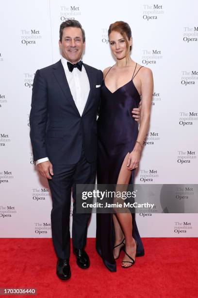 Jon Hamm and Anna Osceola attend the opening night gala of Metropolitan Opera's "Dead Man Walking" at Lincoln Center on September 26, 2023 in New...