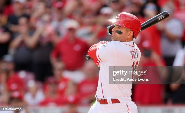 Joey Votto of the Cincinnati Reds against the Pittsburgh Pirates at Great American Ball Park on September 24, 2023 in Cincinnati, Ohio.