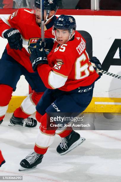 Luke Coughlin of the Florida Panthers skates during third period action against the Nashville Predators during a preseason game at the Amerant Bank...