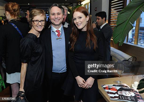 Ann Binstock, Jason Binn, CEO/Founder of DuJour Media and actress Julianne Moore attend DuJour Magazine Summer Issue celebrating the Julianne Moore...