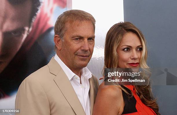 Actor/director Kevin Costner and wife Christine Baumgartner attends the "Man Of Steel" World Premiere at Alice Tully Hall at Lincoln Center on June...