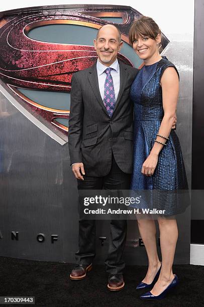Screenwriter David S. Goyer and guest attend the "Man Of Steel" world premiere at Alice Tully Hall at Lincoln Center on June 10, 2013 in New York...