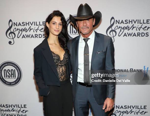 Audrey McGraw and Tim McGraw attend the NSAI 2023 Nashville Songwriter Awards at Ryman Auditorium on September 26, 2023 in Nashville, Tennessee.