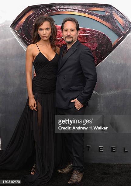 David Brenner and Amber Dixon Brenner attend the "Man Of Steel" world premiere at Alice Tully Hall at Lincoln Center on June 10, 2013 in New York...