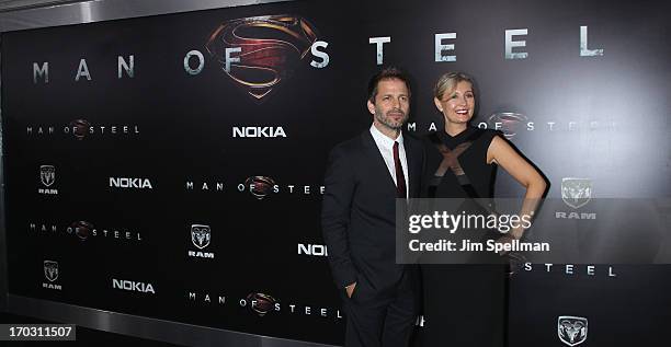 Producers Zack Snyder and Deborah Snyder attend the "Man Of Steel" World Premiere at Alice Tully Hall at Lincoln Center on June 10, 2013 in New York...