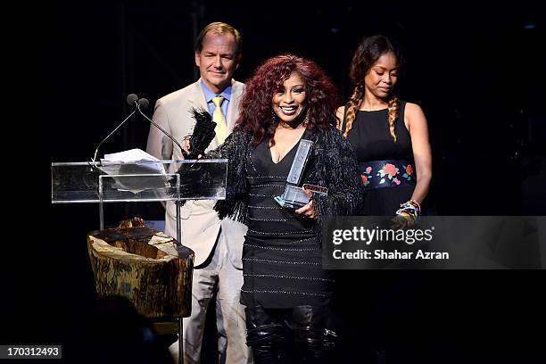 Paul Tudor Jones, Chaka Khan and Erykah Badu attend the 8th annual Apollo Theater Spring Gala Concert at The Apollo Theater on June 10, 2013 in New...