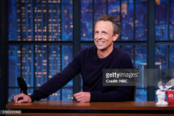 Closer Look" Episode 1422 -- Pictured: Host Seth Meyers during "A Closer Look" on October 2, 2023 --