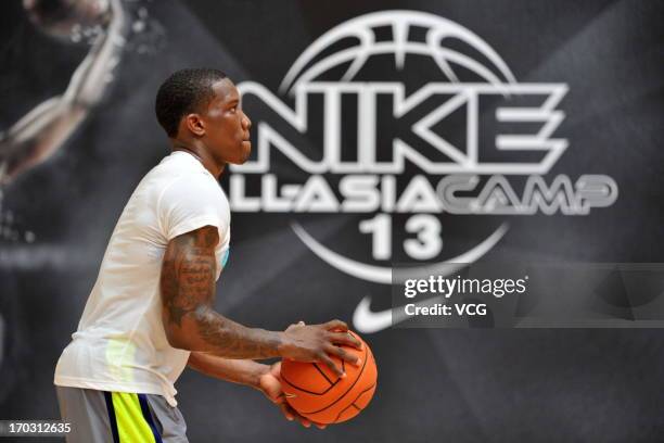 American professional basketball player Eric Bledsoe of Los Angeles Clippers attends a training session of the 2013 Nike All-Asia Basketball Camp on...