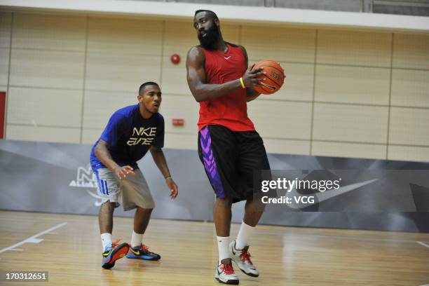 American professional basketball player James Harden of Houston Rockets attends a training session of the 2013 Nike All-Asia Basketball Camp on June...