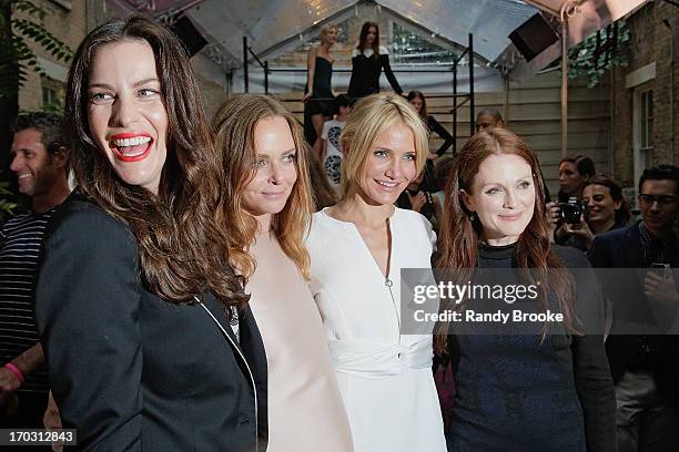 Liv Tyler, Stella McCartney, Cameron Diaz and Julianne Moore attend the Stella McCartney Spring 2014 Collection Presentation at West 10th Street on...