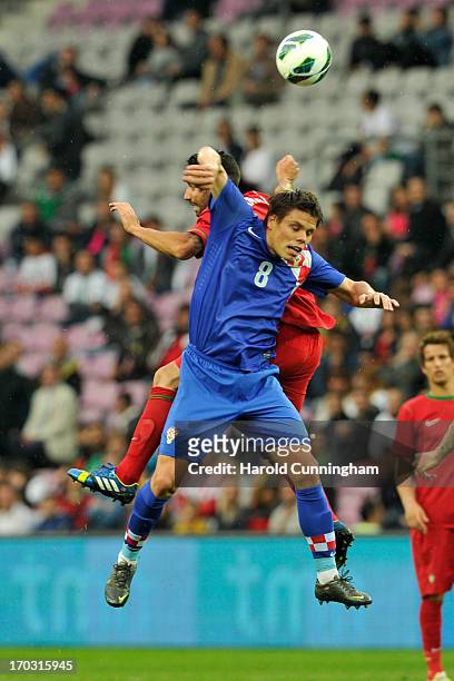 Ognjen Vukojevic of Croatia in action during the international friendly match between Portugal and Croatia on June 10, 2013 in Geneva, Switzerland.