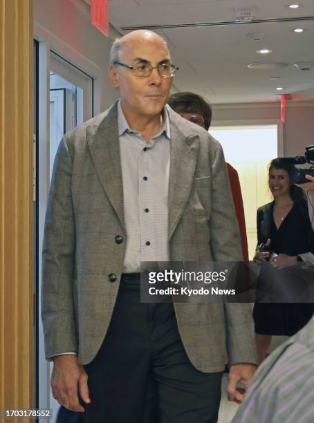 University of Pennsylvania professor Drew Weissman arrives at the venue of a press conference at the university in Philadelphia, the United States,...