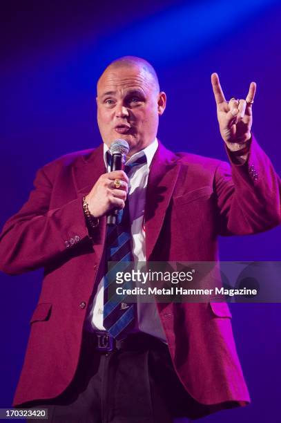 British comedian Al Murray performing live onstage during the Marshall 50 Years Of Loud anniversary concert at Wembley Arena, September 22, 2012.