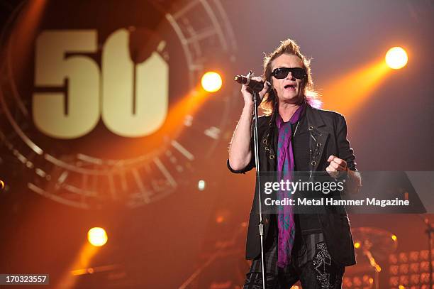 British bassist and vocalist Glenn Hughes performing live onstage during the Marshall 50 Years Of Loud anniversary concert at Wembley Arena,...