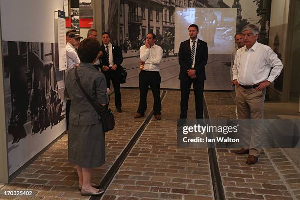 Chairman David Bernstein and England manager Roy Hodgson during a visit to Yad Vashem on June 11, 2013 in Jerusalem, Israel.