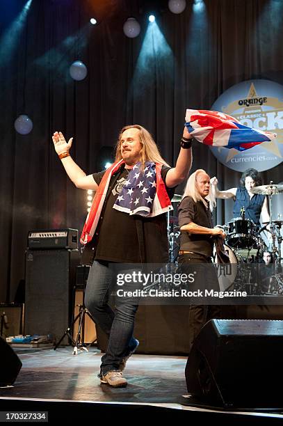 Johnny Van Zant of American hard rock band Lynyrd Skynyrd performing live onstage during the Classic Rock Roll of Honour at the Roundhouse, November...