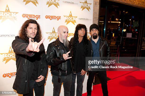 Frank Bello, Scott Ian, Joey Belladonna and Rob Caggiano of American heavy metal band Anthrax attend the Classic Rock Roll of Honour at the...