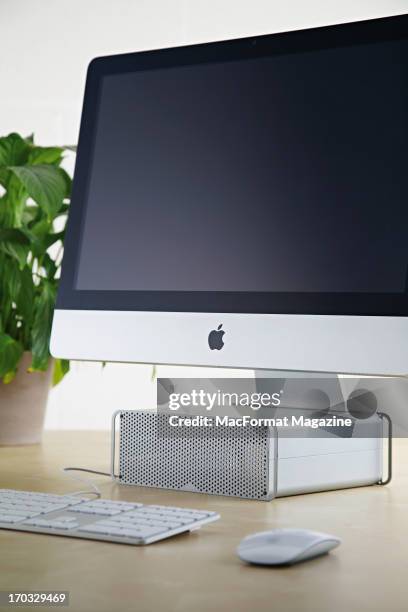 An Apple iMac computer with attached Twelve South HiRise monitor stand photographed during a studio shoot for MacFormat Magazine/Future via Getty...