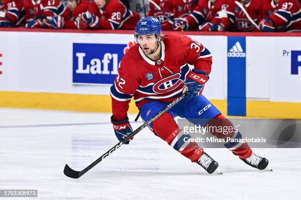 Nathan Légaré of the Montreal Canadiens skates during the second period against the New Jersey Devils at the Bell Centre on September 25, 2023 in...