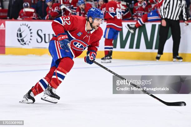 Nathan Légaré of the Montreal Canadiens skates during the first period against the New Jersey Devils at the Bell Centre on September 25, 2023 in...