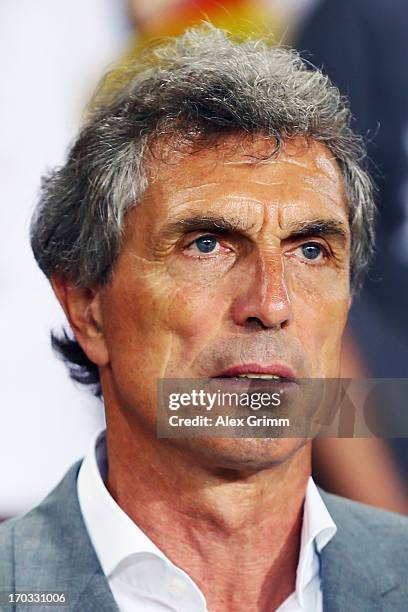 Head coach Rainer Adrion of Germany looks on prior to the UEFA European U21 Championship Group B match between Germany and Spain at Netanya Stadium...