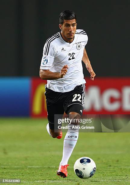 Emre Can of Germany controles the ball during the UEFA European U21 Championship Group B match between Germany and Spain at Netanya Stadium on June...