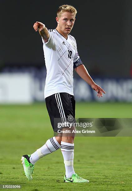 Lewis Holtby of Germany gestures during the UEFA European U21 Championship Group B match between Germany and Spain at Netanya Stadium on June 9, 2013...