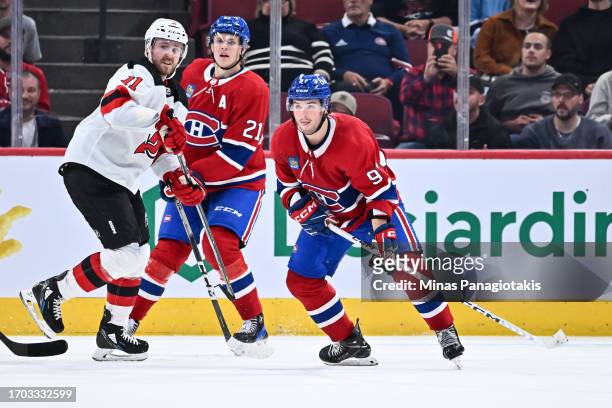Joshua Roy of the Montreal Canadiens skates during the third period against the New Jersey Devils at the Bell Centre on September 25, 2023 in...