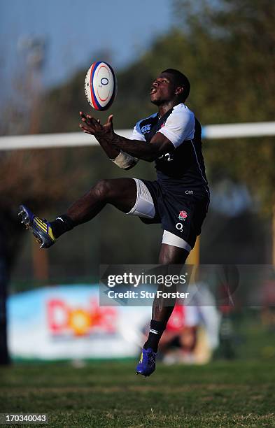 England player Christian Wade in action during England rugby training at the club de Gimnasia y Esgrima on June 11, 2013 in Buenos Aires, Argentina.