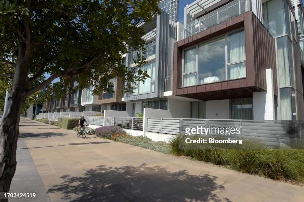 Residential building along the waterfront of the inner city precinct of Fishermen's Bend in Melbourne, Australia, on Monday, Oct. 2, 2023....