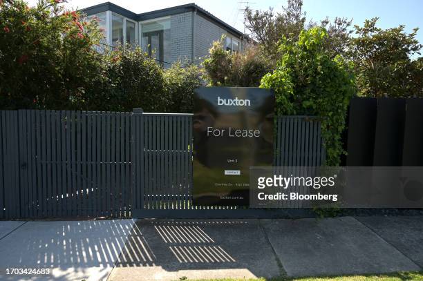 For lease" sign on the fence of a property in the suburb of Brighton in Melbourne, Australia, on Monday, Oct. 2, 2023. Australian home prices stayed...