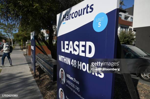Lease" sign outside an apartment block in the suburb of Mulgrave in Melbourne, Australia, on Monday, Oct. 2, 2023. Australian home prices stayed...